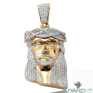 14K Solid Gold 12.25 VS2 Carat Natural Diamond Jesus Pendant